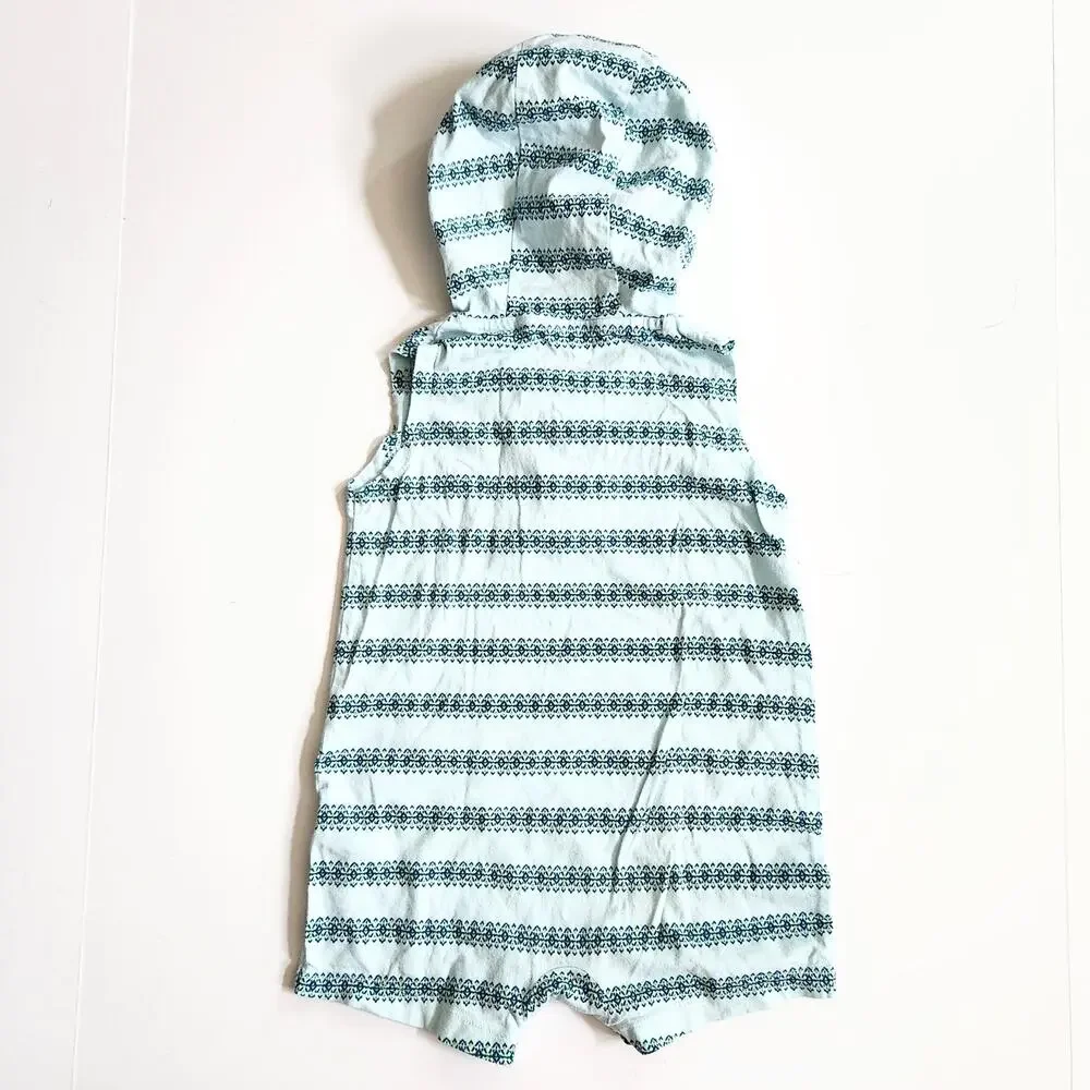 Carter's Sleeveless Hooded Aqua & Teal Baby Romper Size 24 Months